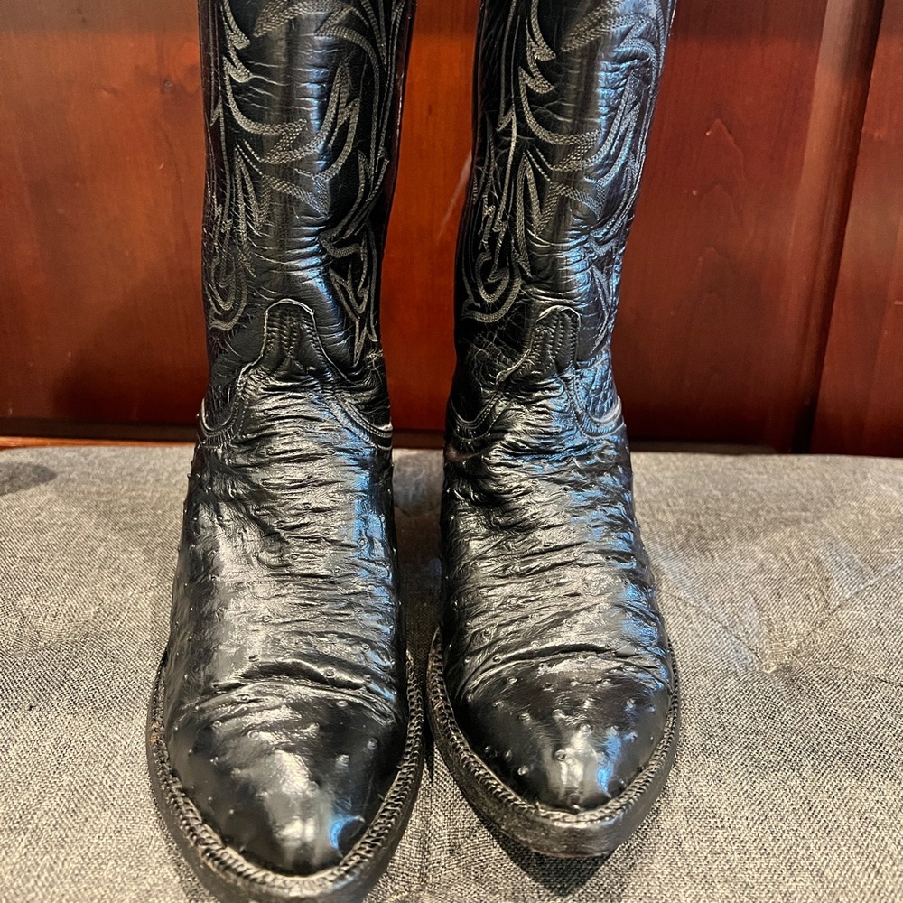 Lucchese Black ostrich Leather Cowboy Boots